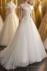 A-Line Tulle Lace Long Semi Formal Prom Dresses, Evening Party Dresses